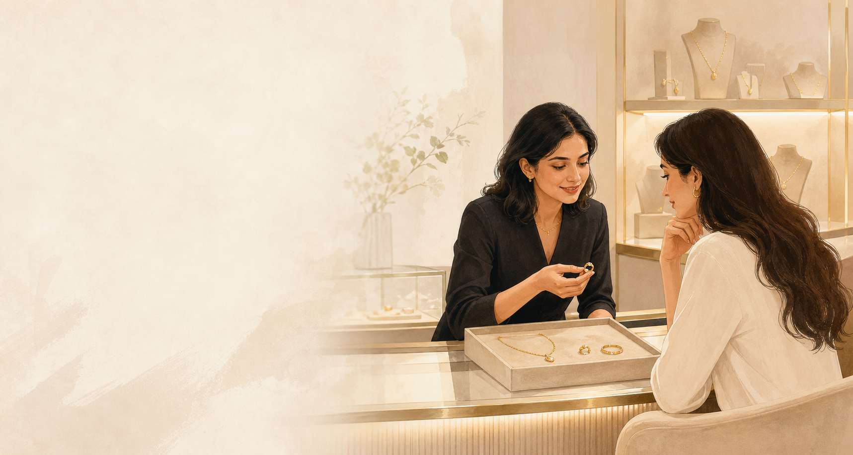 Jewellery advisor helping a customer choose a gold piece